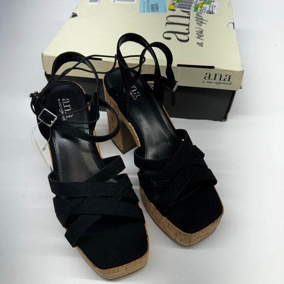 A.N.A Women's Heston Corked Heeled Sandals, Black, New, Size 8 - Picture 2 of 5